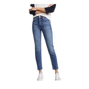 Re/Done Originals High Rise Comfort Stretch Ankle Crop Jeans Medium Blue Waah